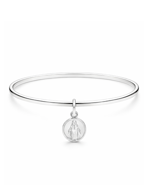Bracelete Liso com Pingente Nossa Senhora das Graças em Prata 925