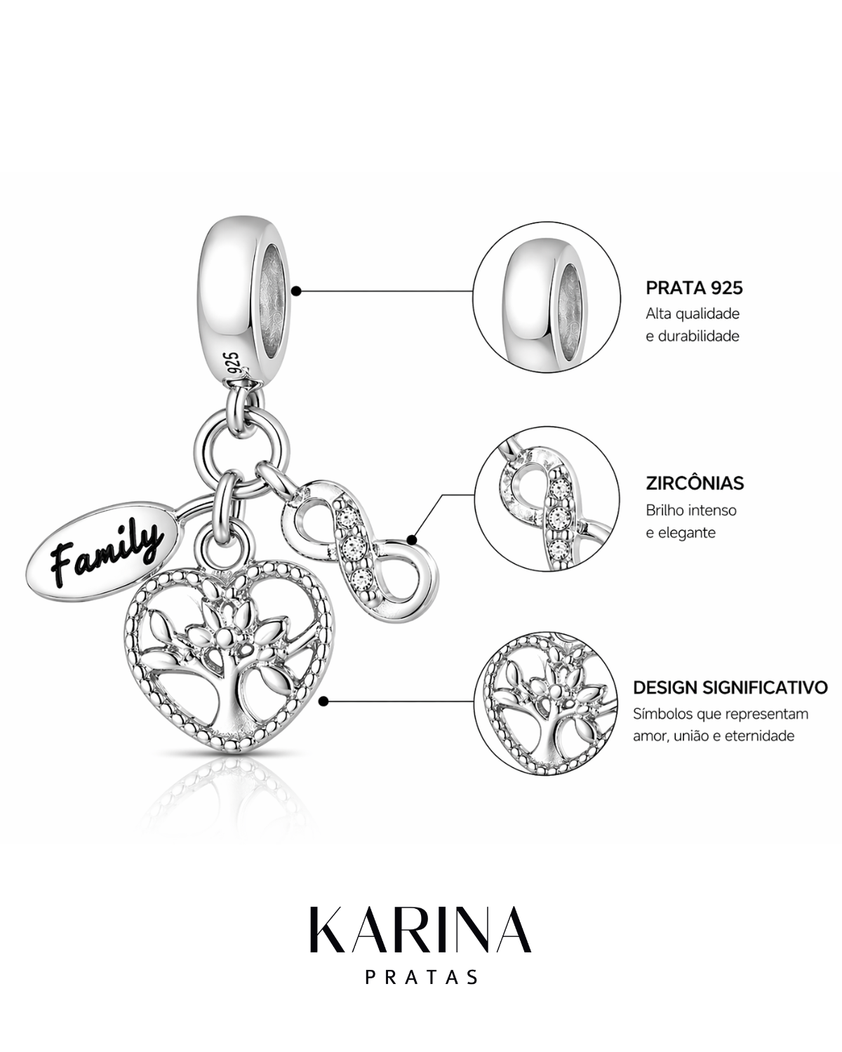 Berloque Family Árvore da Vida e Infinito Prata 925