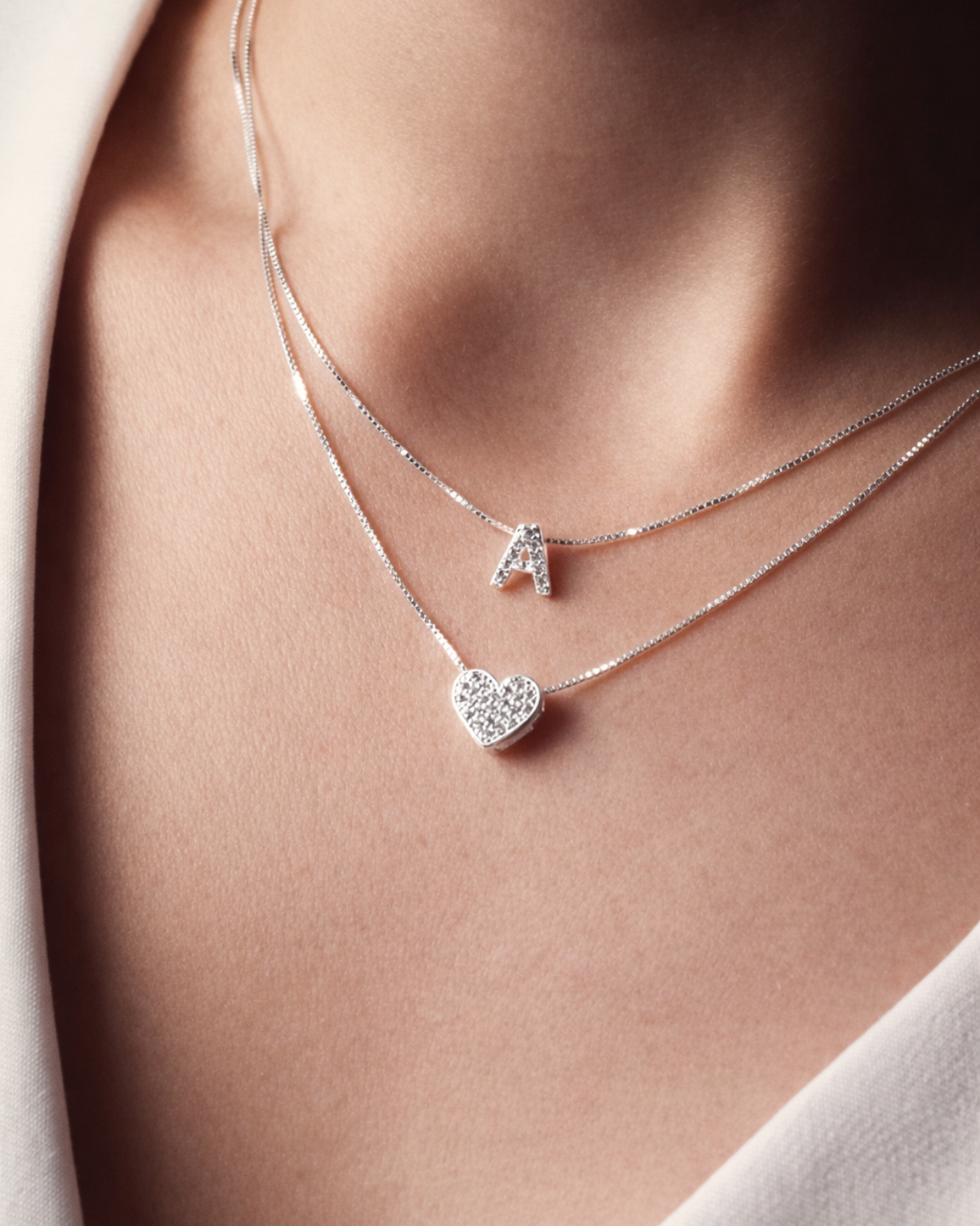 Kit Colar Inicias e Colar Coração Cravejado em Prata 925
