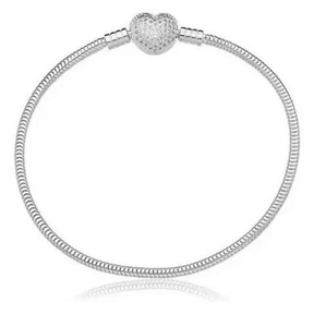 Pulseira Para Berloques de Coração Cravejado De Prata 925