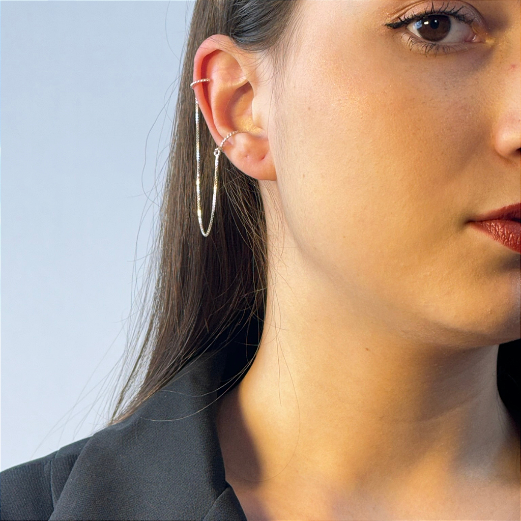 Brinco Piercing Corrente Veneziana em Prata Modernidade e Sofisticação