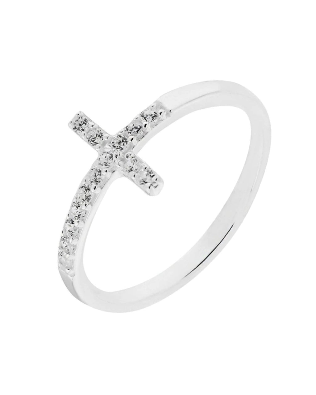 Anel De Prata Cruz Cravejado Prata 925 - Karina Pratas