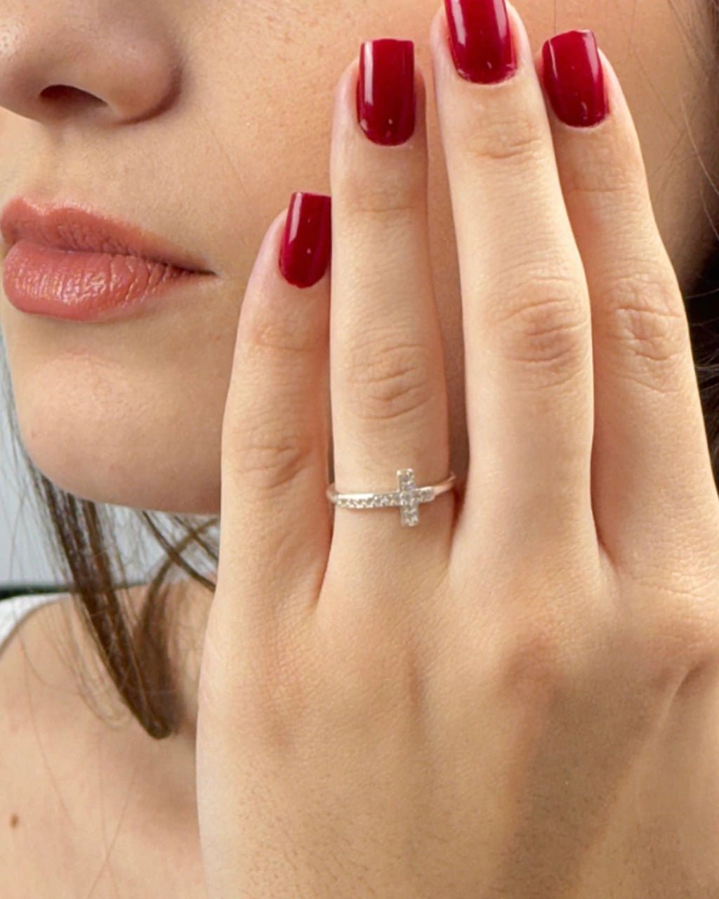 Anel De Prata Cruz Cravejado Prata 925 - Karina Pratas