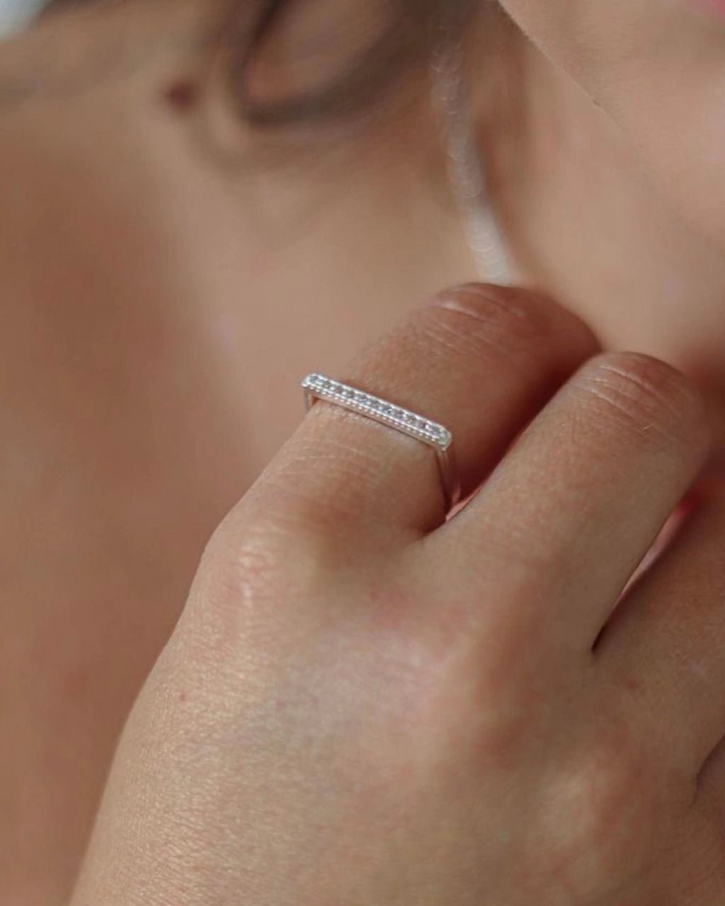 Anel Quadrado Cravejado Prata 925 - Karina Pratas