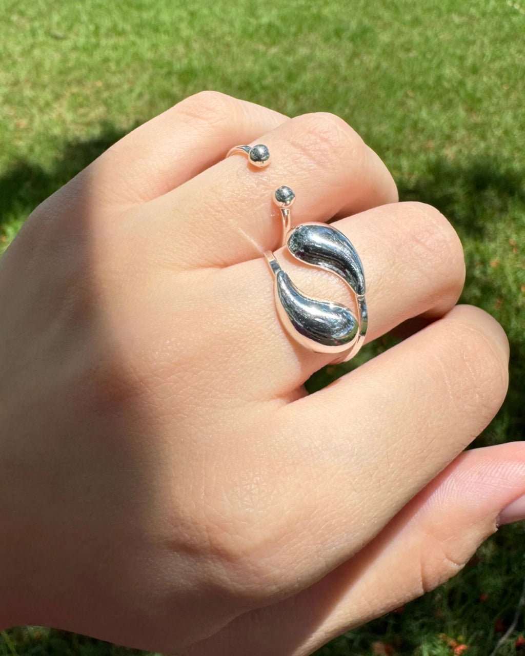 Anel Regulável Gota em Prata 925 - Karina Pratas