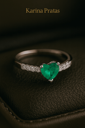 Anel Solitário Meia Aliança Coração Prata 925 - Karina Pratas