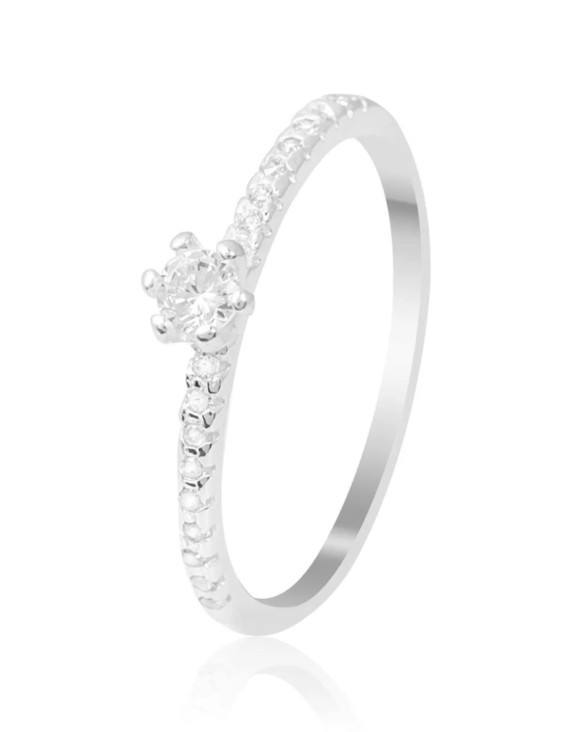 Anel Solitário Zircônia Cravejado Prata 925 - Karina Pratas