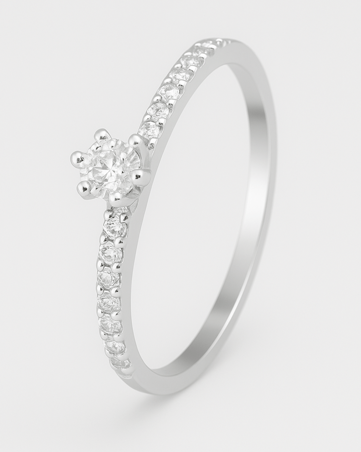 Anel Solitário Zircônia Cravejado Prata 925 - Karina Pratas