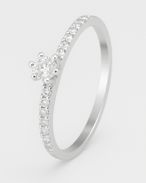 Anel Solitário Zircônia Cravejado Prata 925 - Karina Pratas