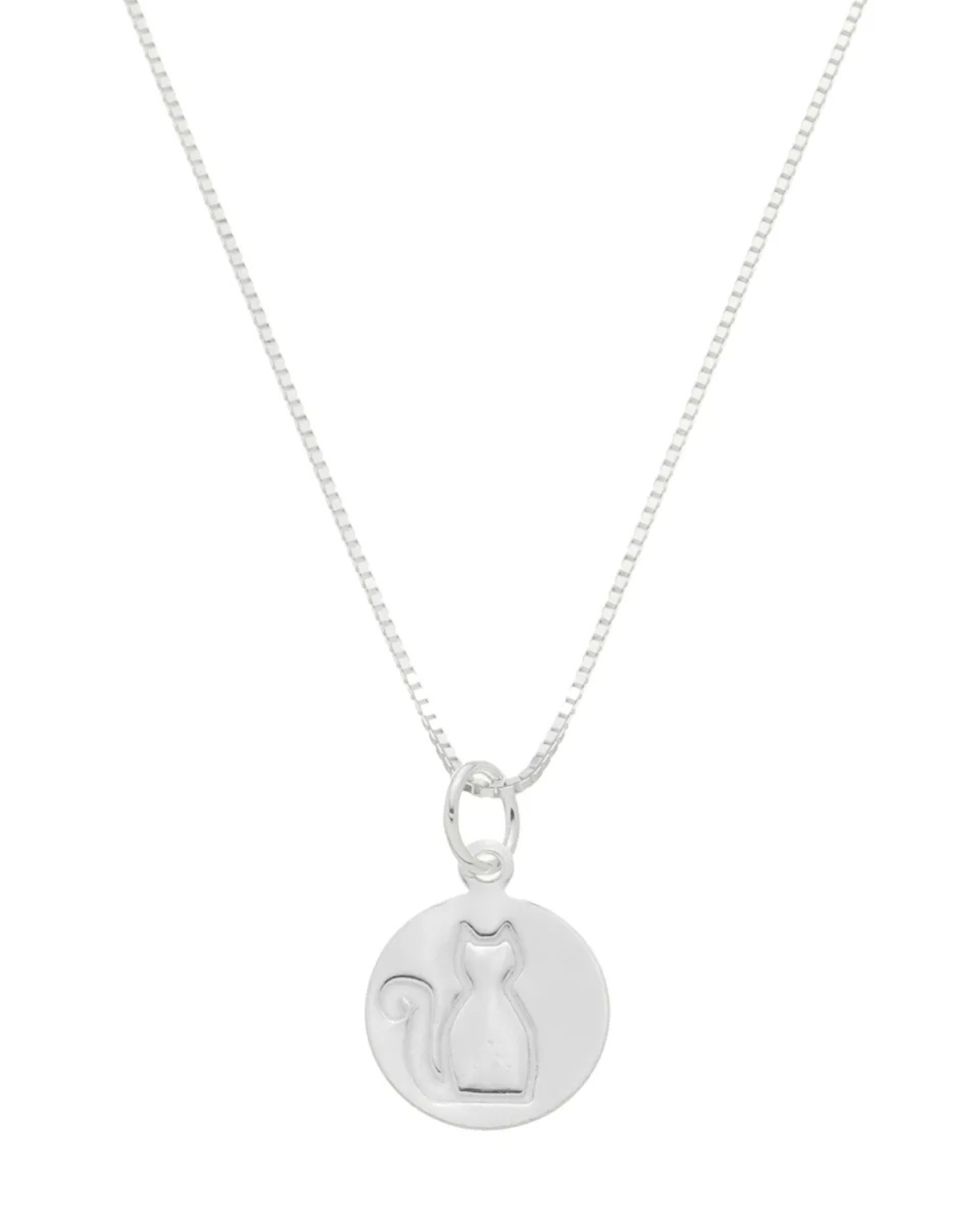 Colar Prata 925 Pingente Medalha Gato