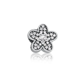 Berloque De Prata Flor Cravejada Encanto Floral Em Prata 925