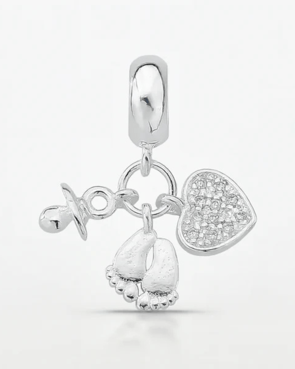 Berloque Bico Coração e Pé Cravejado Prata 925 - Karina Pratas