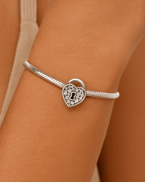 Berloque Coração Cadeado Cravejado Prata 925 - Karina Pratas