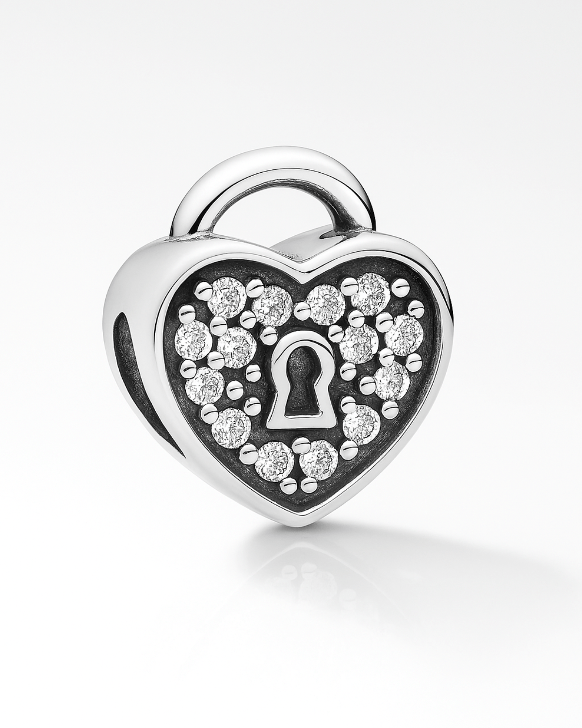 Berloque Coração Cadeado Cravejado Prata 925 - Karina Pratas
