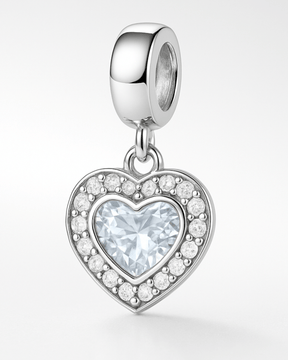Berloque Coração Ponto de Luz Cravejado em Prata 925 - Karina Pratas