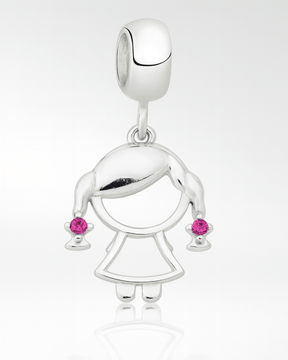 Berloque Menina com Zircônias Rosas Prata 925 - Karina Pratas