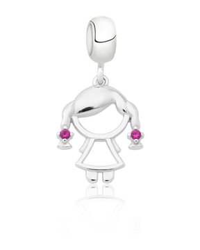 Berloque Menina com Zircônias Rosas Prata 925 - Karina Pratas