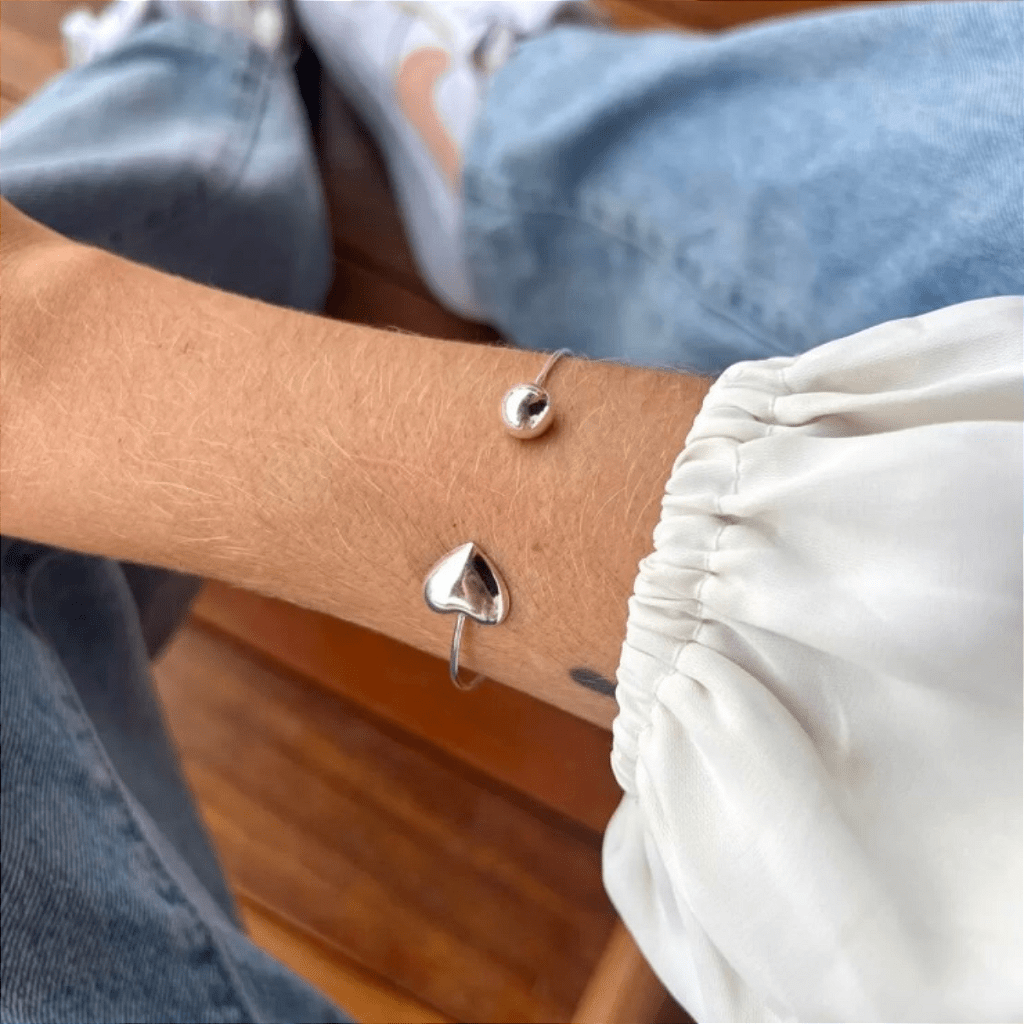 Bracelete Bolinha e Coração Prata 925 - Karina Pratas