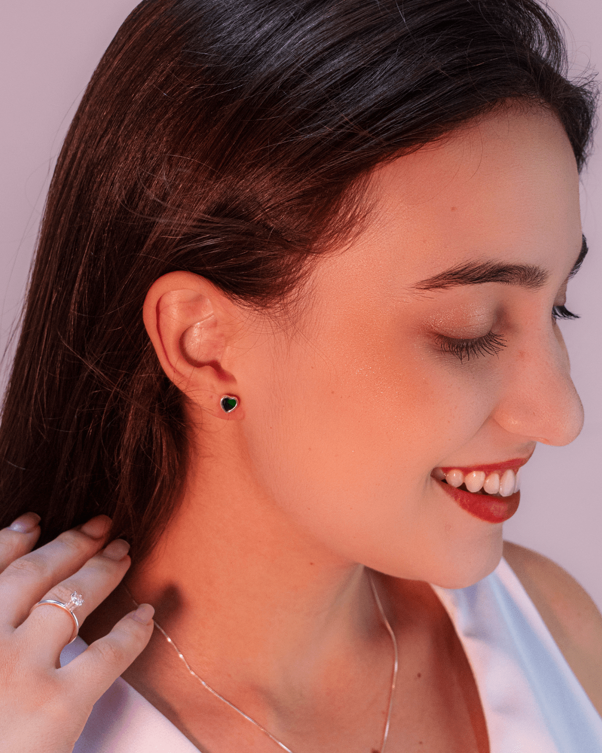 Brinco Coração Esmeralda de Prata 925 - Karina Pratas