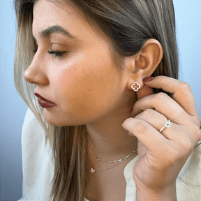 Brinco Trevo Cravejado Prata 925 - Karina Pratas