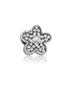 Berloque De Prata Flor Cravejada Encanto Floral Em Prata 925