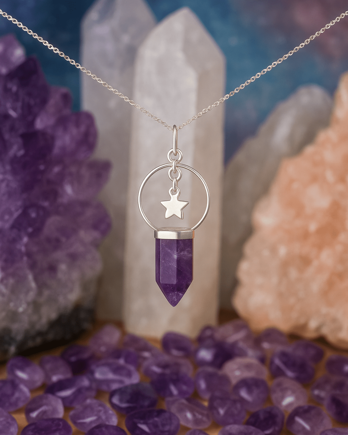 Colar Ametista com Estrela em Prata 925 - Karina Pratas