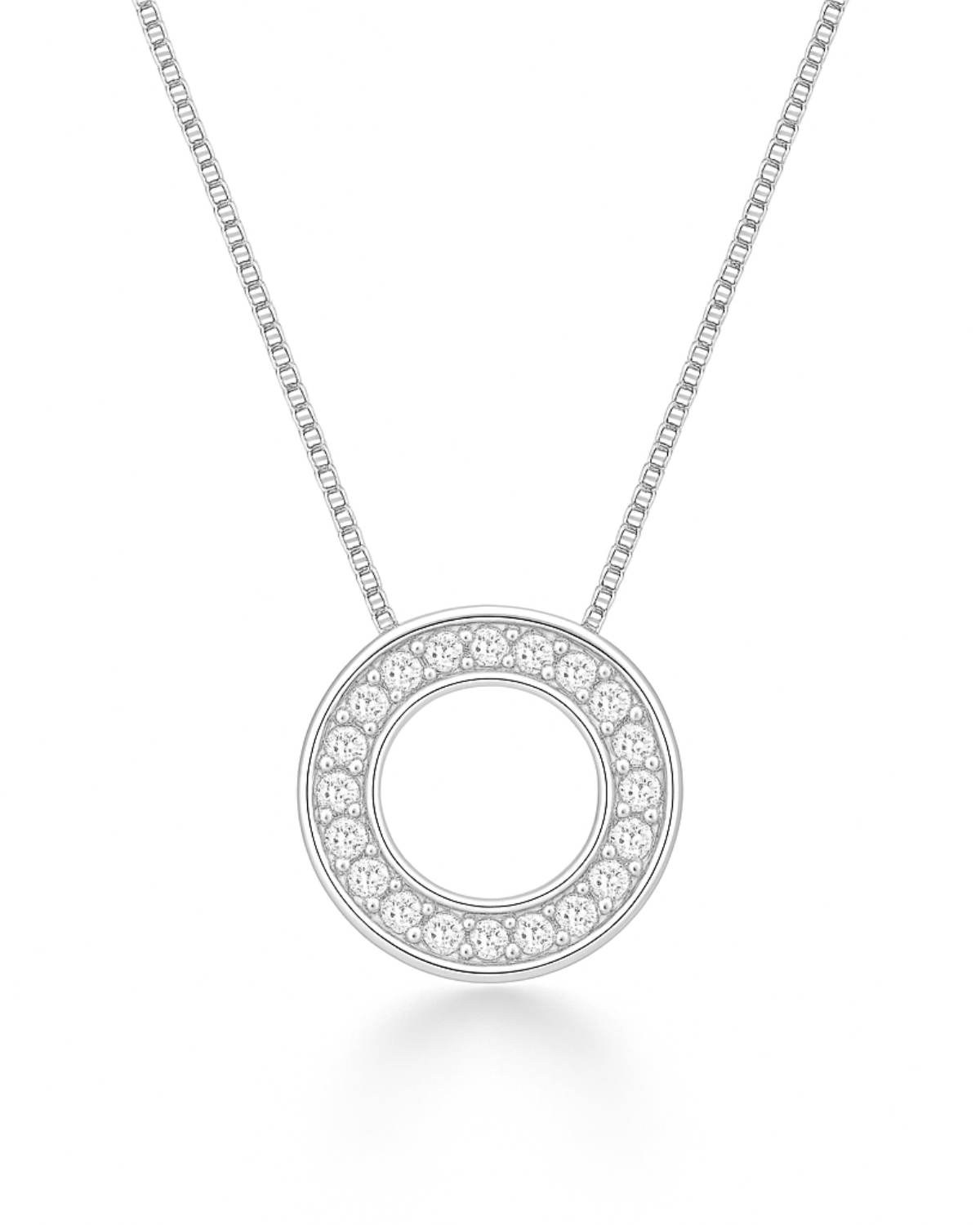 Colar Círculo Vazado Cravejado Prata 925 45 cm - Karina Pratas