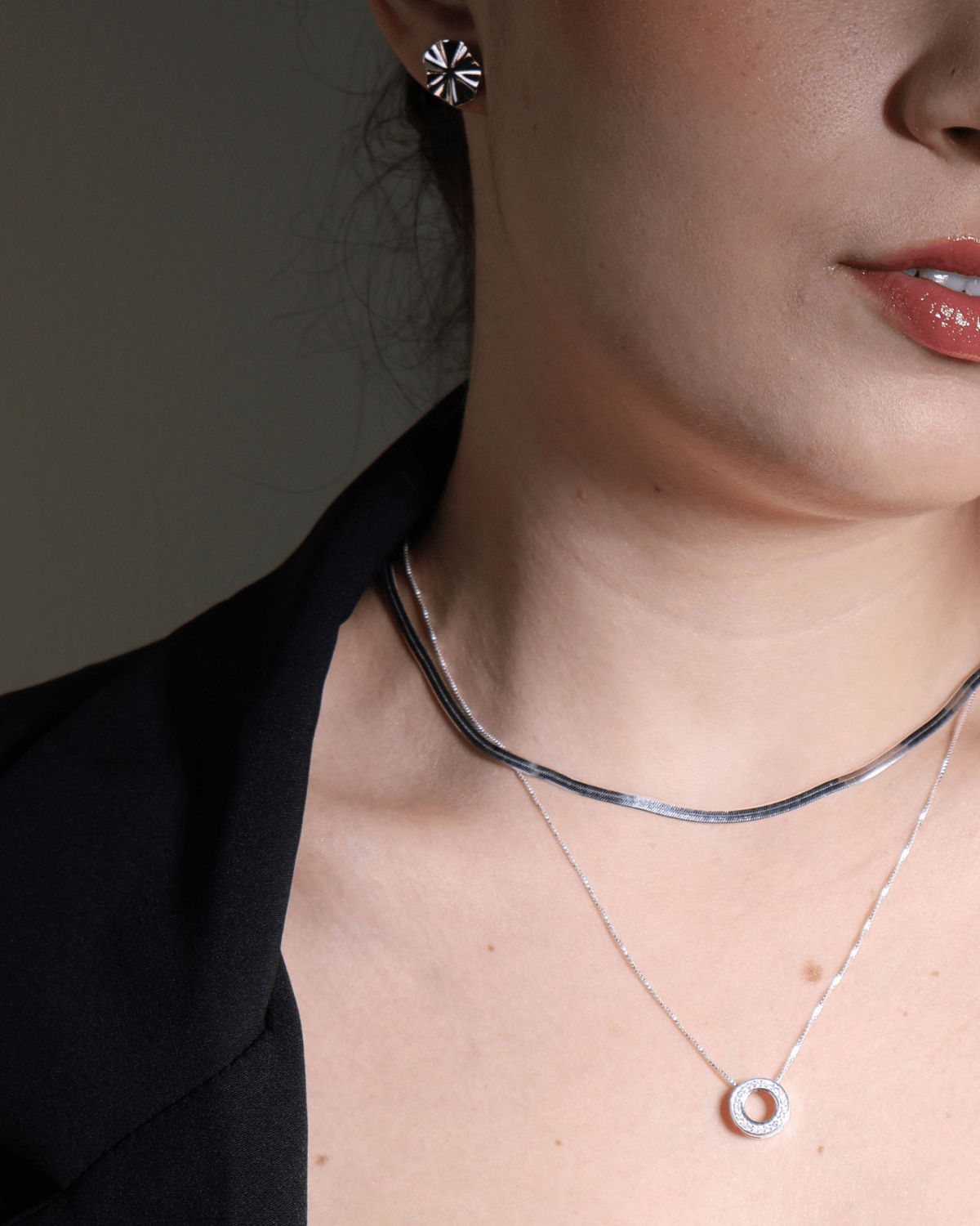 Colar Círculo Vazado Cravejado Prata 925 45 cm - Karina Pratas