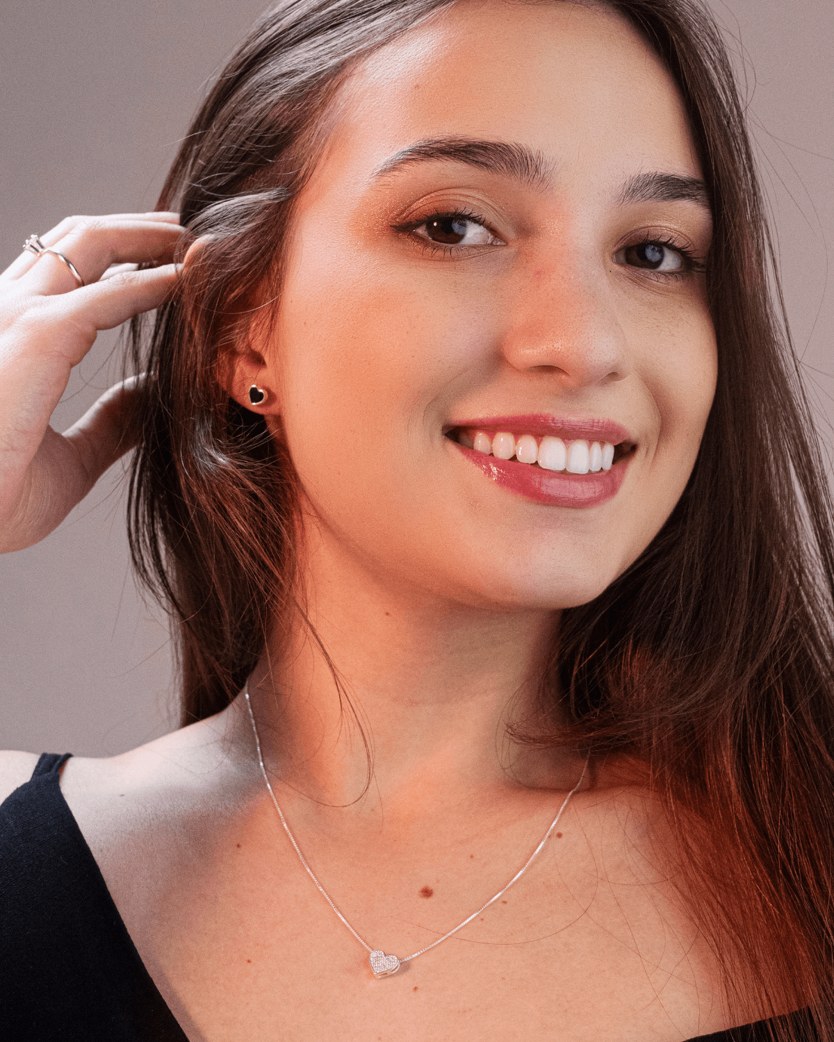 Colar Coração Cravejado Prata 925 - Karina Pratas