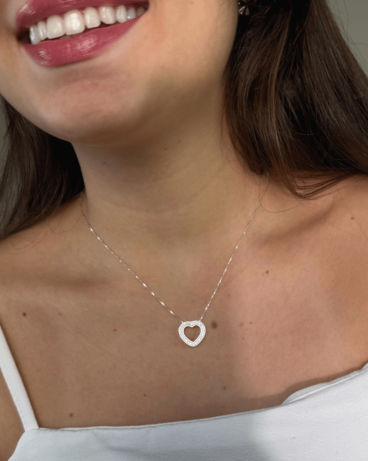 Colar Coração Vazado Prata 925 - Karina Pratas