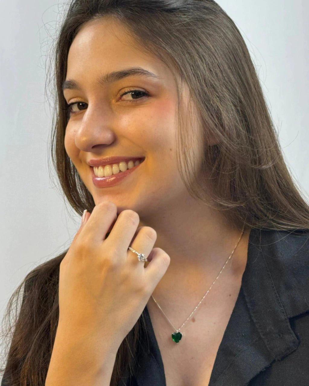 Colar Coração Verde Esmeralda em Prata 925 - Karina Pratas