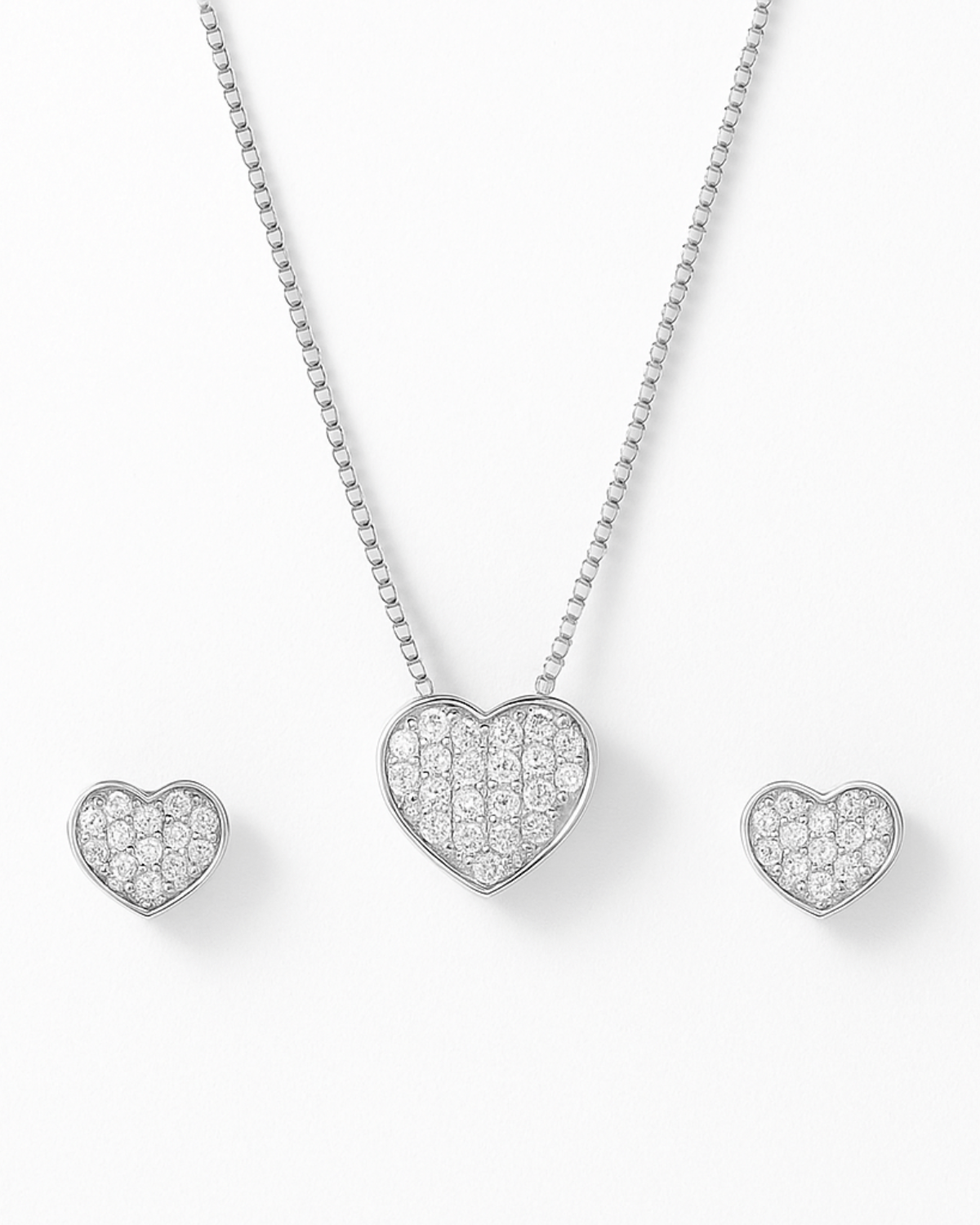 Colar e Brinco Coração Cravejado em Prata 925 - Karina Pratas