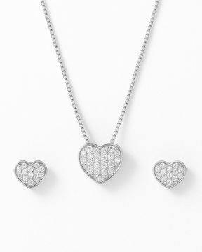 Colar e Brinco Coração Cravejado em Prata 925 - Karina Pratas