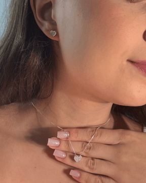 Colar e Brinco Coração Cravejado em Prata 925 - Karina Pratas