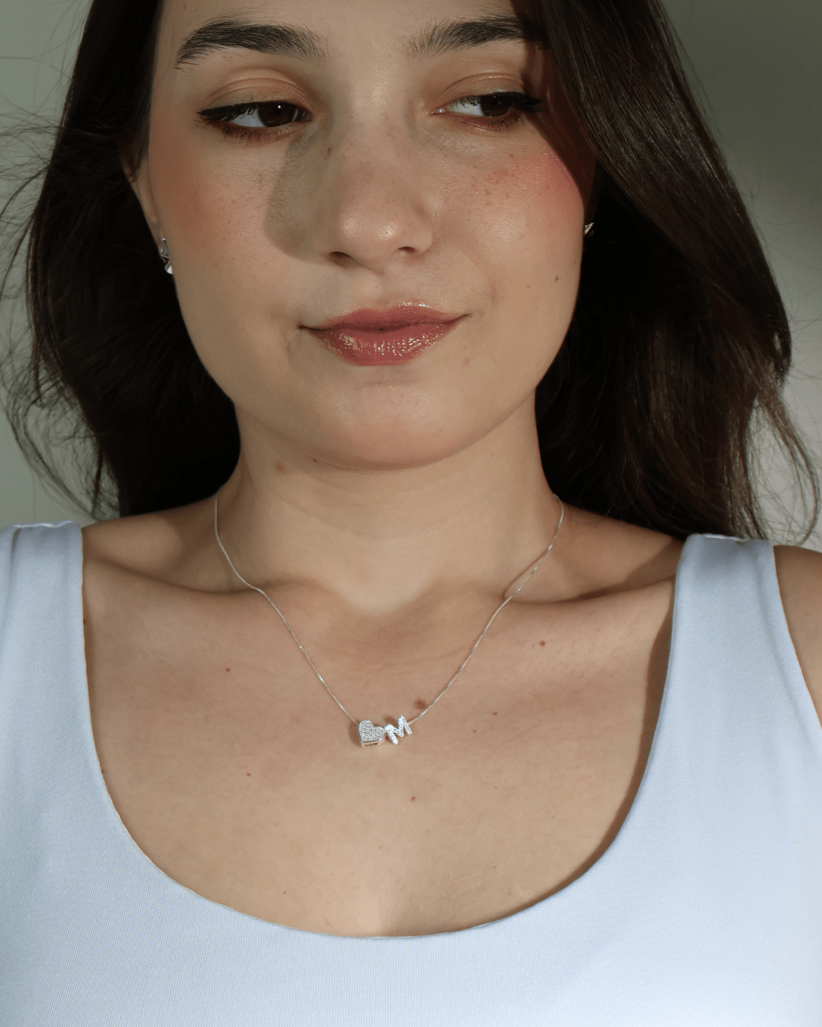 Colar Iniciais com Pingente Coração Cravejado Prata 925 - Karina Pratas