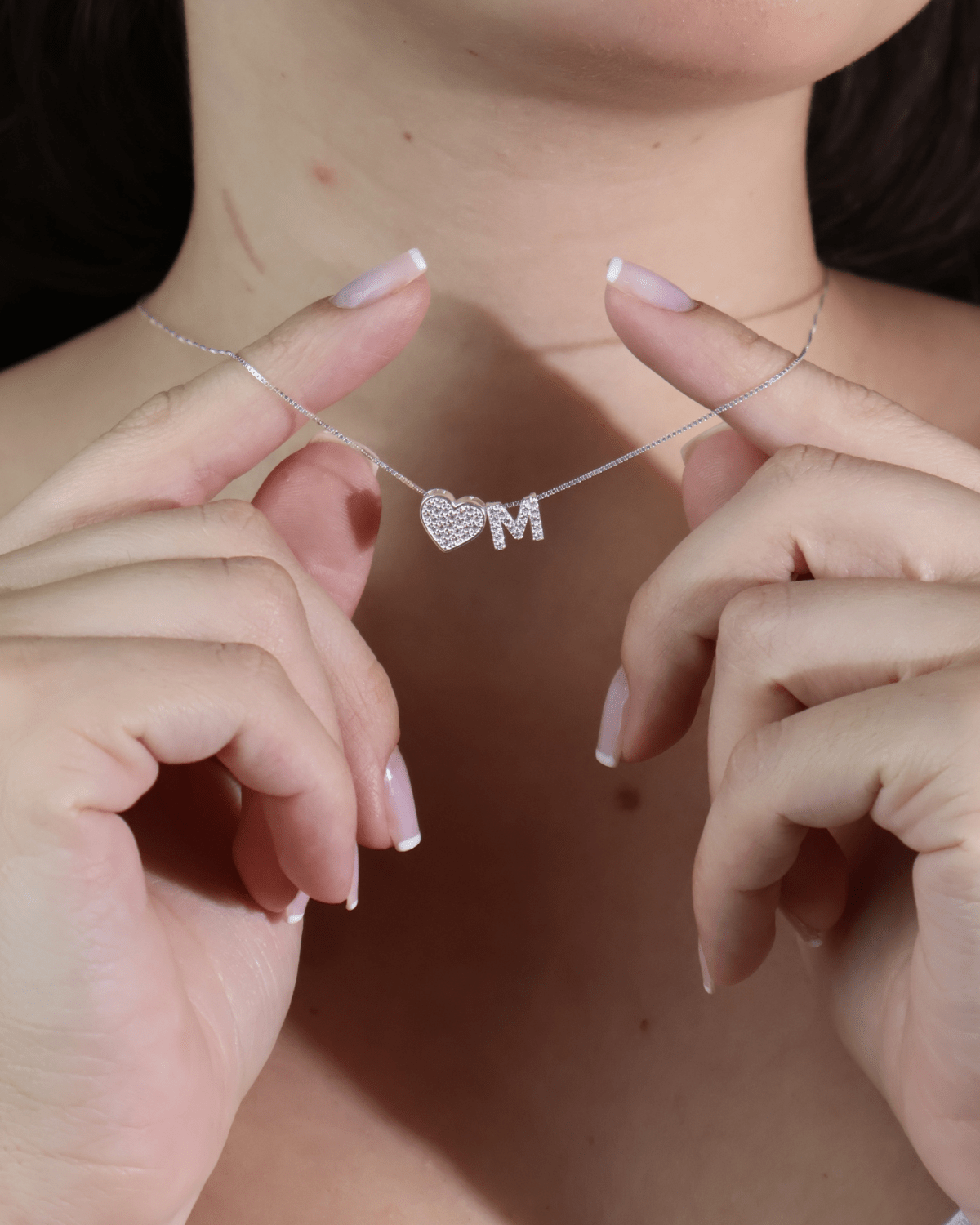 Colar Iniciais com Pingente Coração Cravejado Prata 925 - Karina Pratas