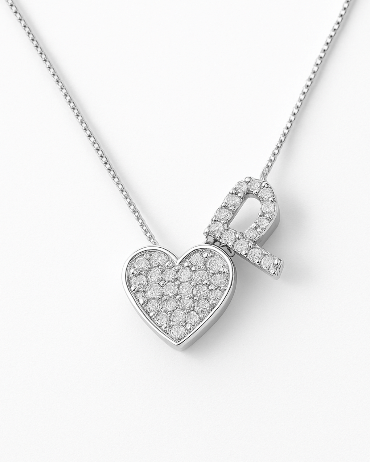 Colar Iniciais com Pingente Coração Cravejado Prata 925 - Karina Pratas