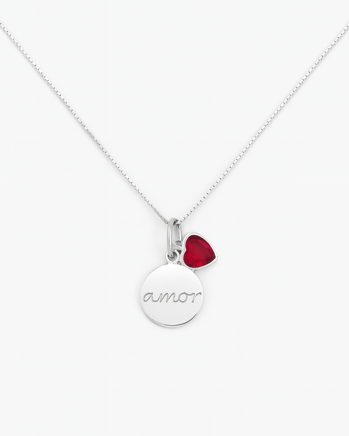 Colar Medalha Amor Ponto de Luz Vermelho em Prata 925 - Karina Pratas