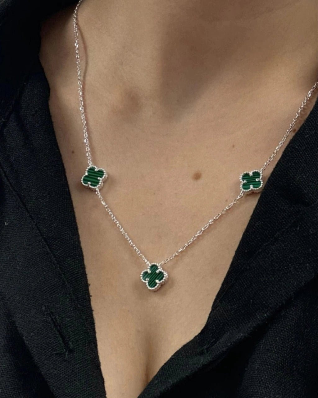 Colar Trevo Verde Esmeralda Em Prata 925 - Karina Pratas