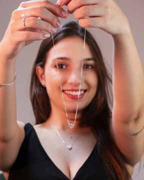 Colar Coração Cravejado Amor em Forma de Joia – Prata 925 | 45 cm