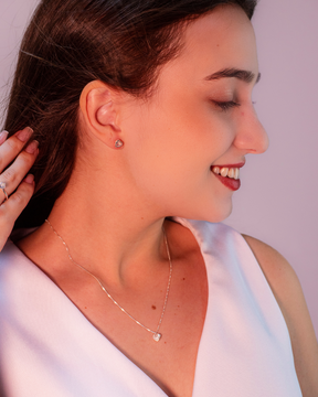 Conjunto Colar e Brinco Ponto de Luz Coração Cristal – Prata 925 | 45 cm