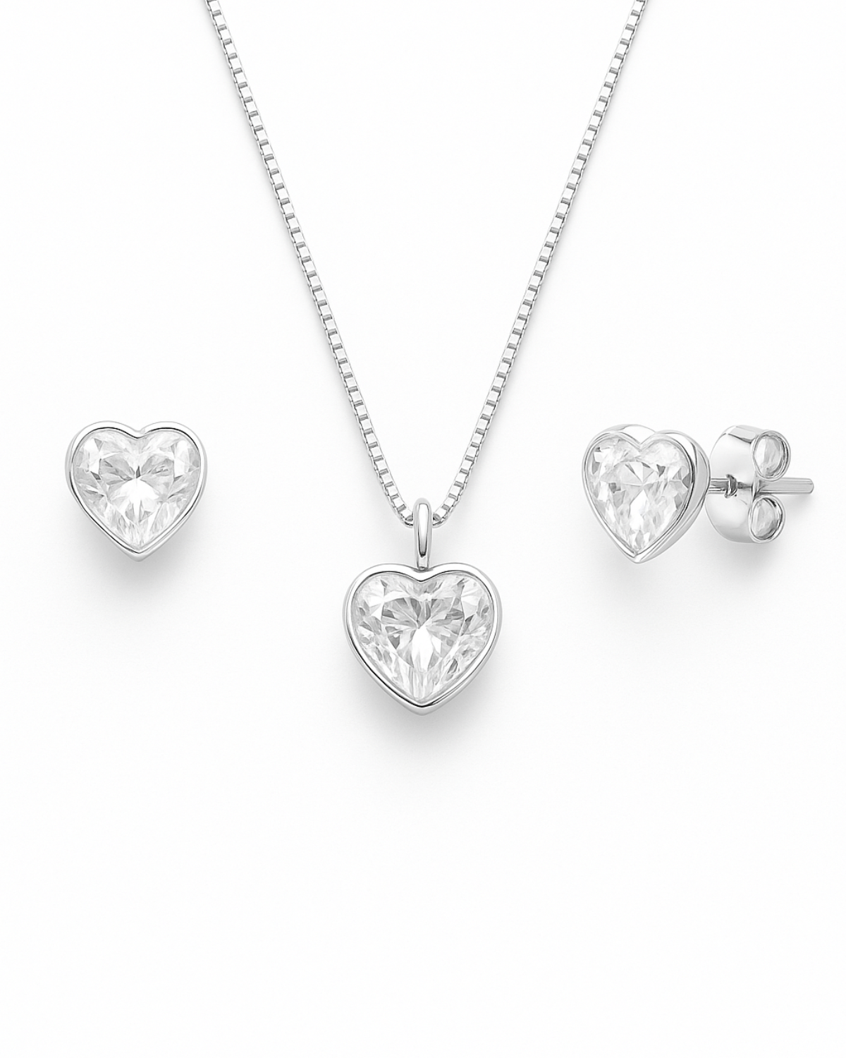 Conjunto Colar e Brinco Ponto de Luz Coração – Prata 925 | 45 cm - Karina Pratas