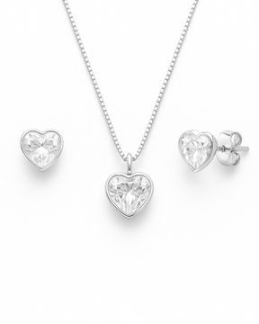 Conjunto Colar e Brinco Ponto de Luz Coração – Prata 925 | 45 cm - Karina Pratas