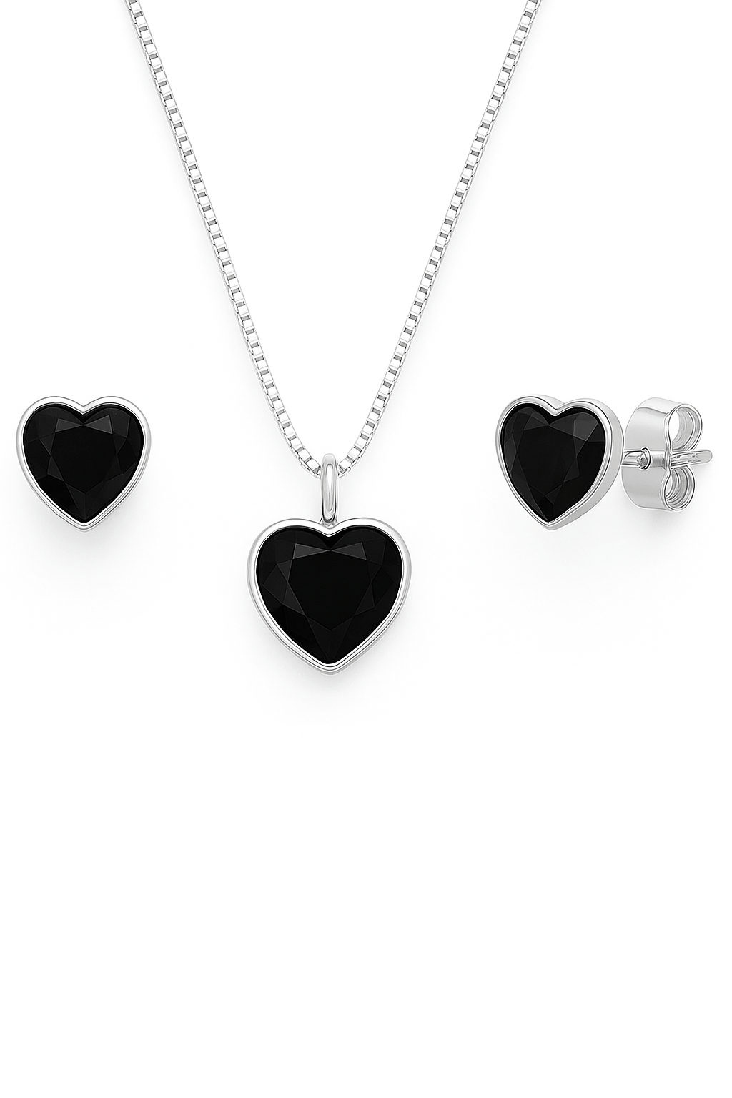 Conjunto Colar e Brinco Ponto de Luz Coração – Prata 925 | 45 cm - Karina Pratas