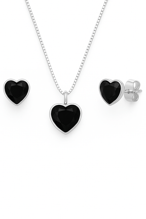 Conjunto Colar e Brinco Ponto de Luz Coração – Prata 925 | 45 cm - Karina Pratas