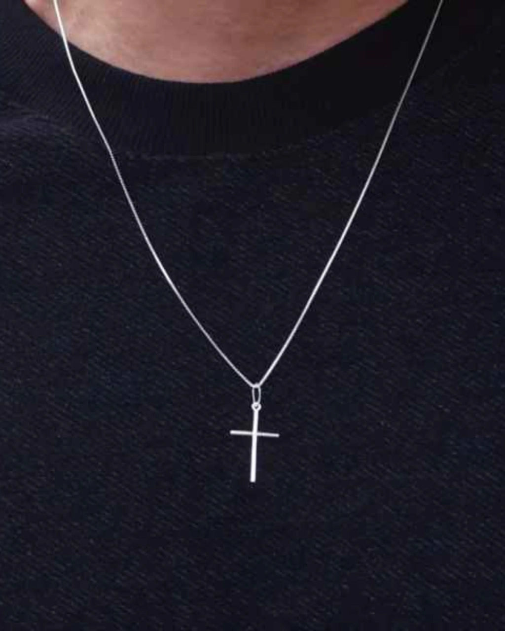 Corrente Masculina Cruz Lisa 60 CM em Prata