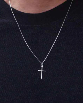 Corrente Masculina Cruz Lisa 60 CM em Prata