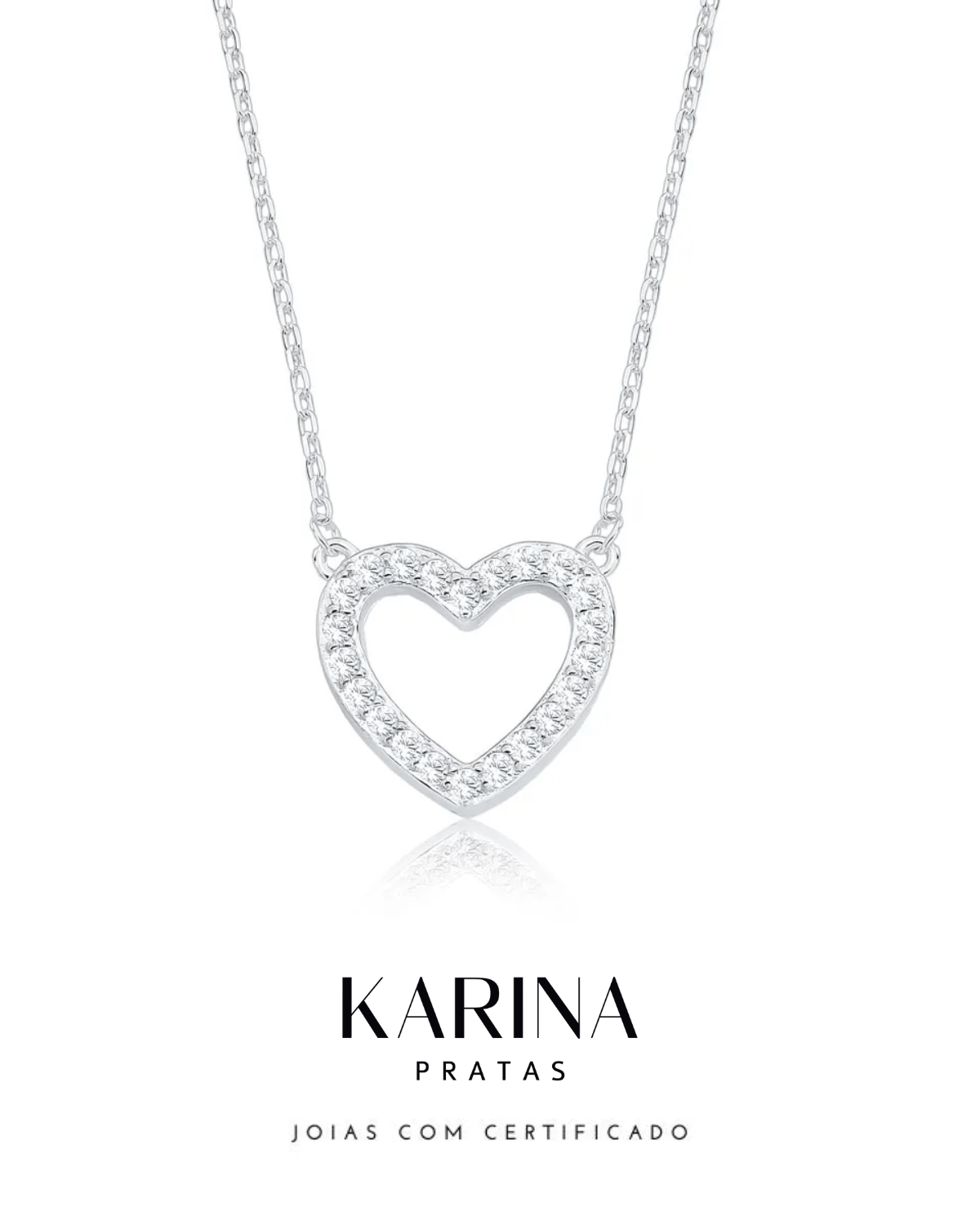 Coração Cravejado em Prata 925 - Karina Pratas