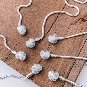 Pulseira Para Berloques de Coração Cravejado De Prata 925