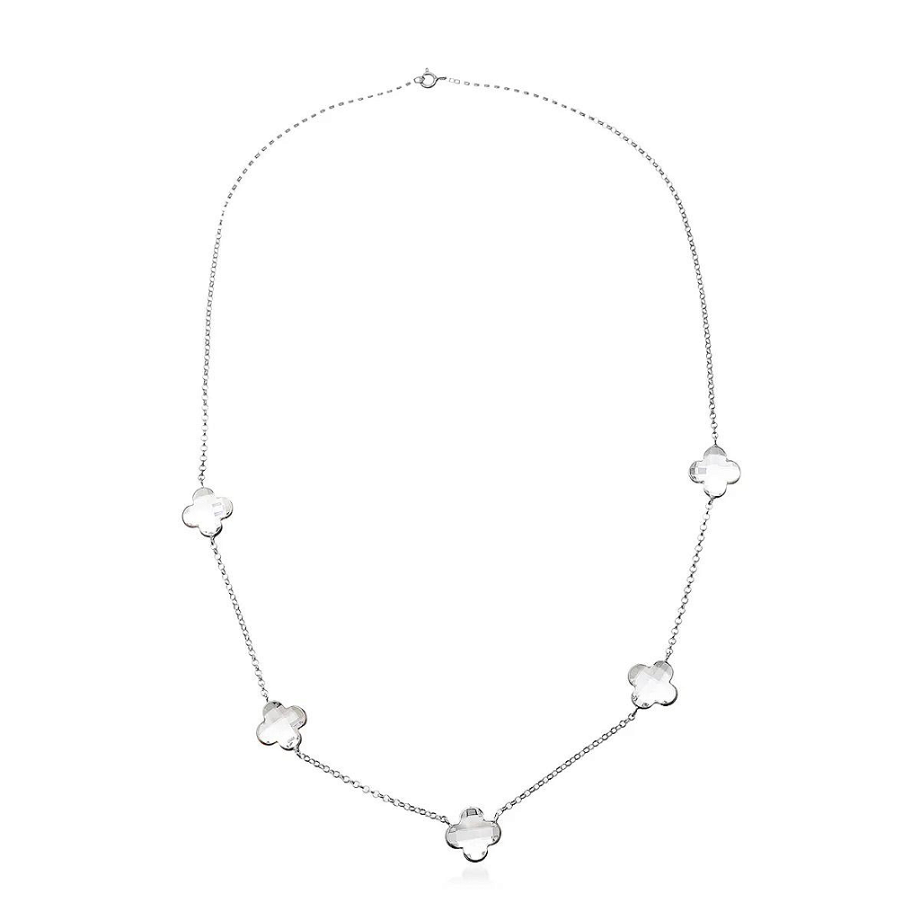 Colar De Prata Trevo Pedras Cristal